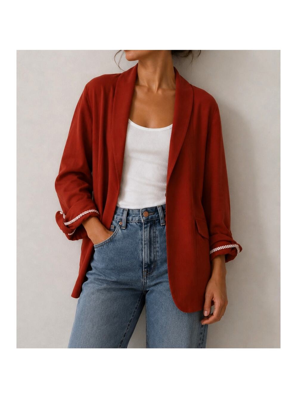 vintage rust orange silk relaxed blazer lightweight retro preppy academia-size L